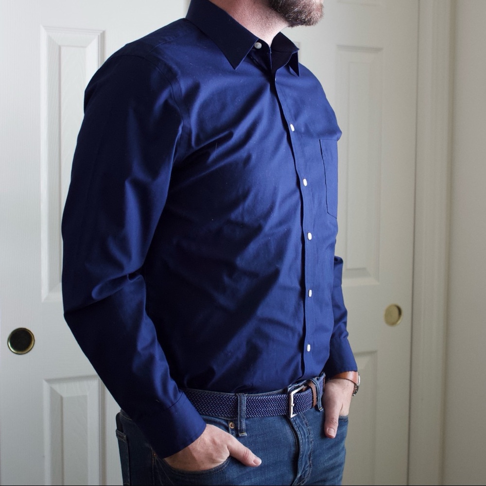 Navy Blue Dress Button Up Shirt